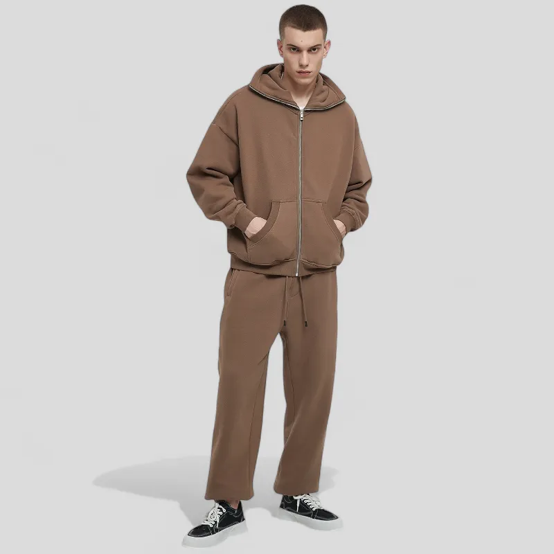 Boxy fit high neck ski mask zip front hoodie