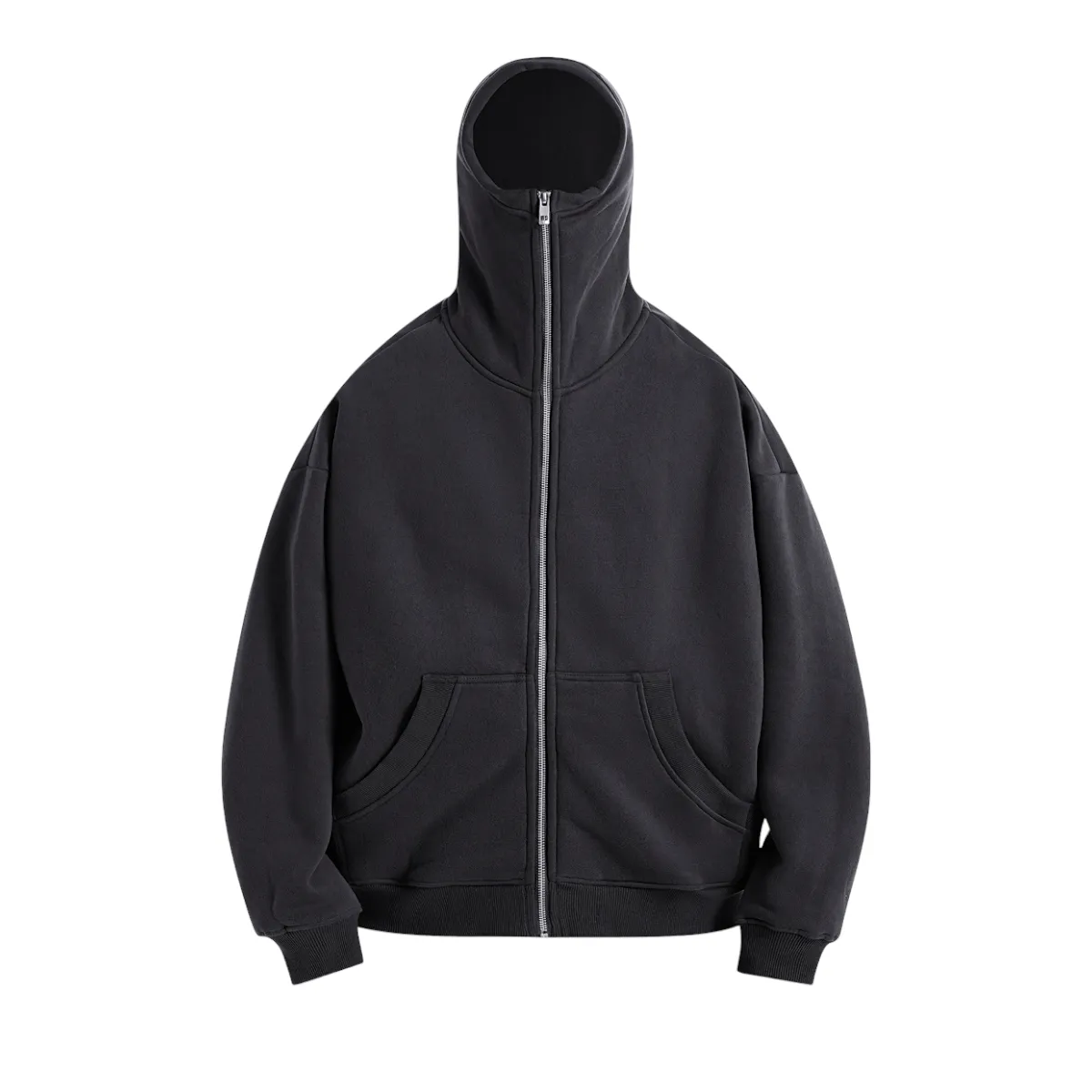 Boxy fit high neck ski mask zip front hoodie
