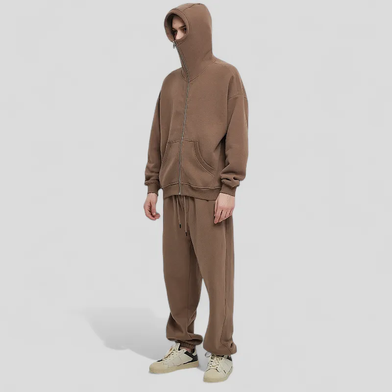 Boxy fit high neck ski mask zip front hoodie