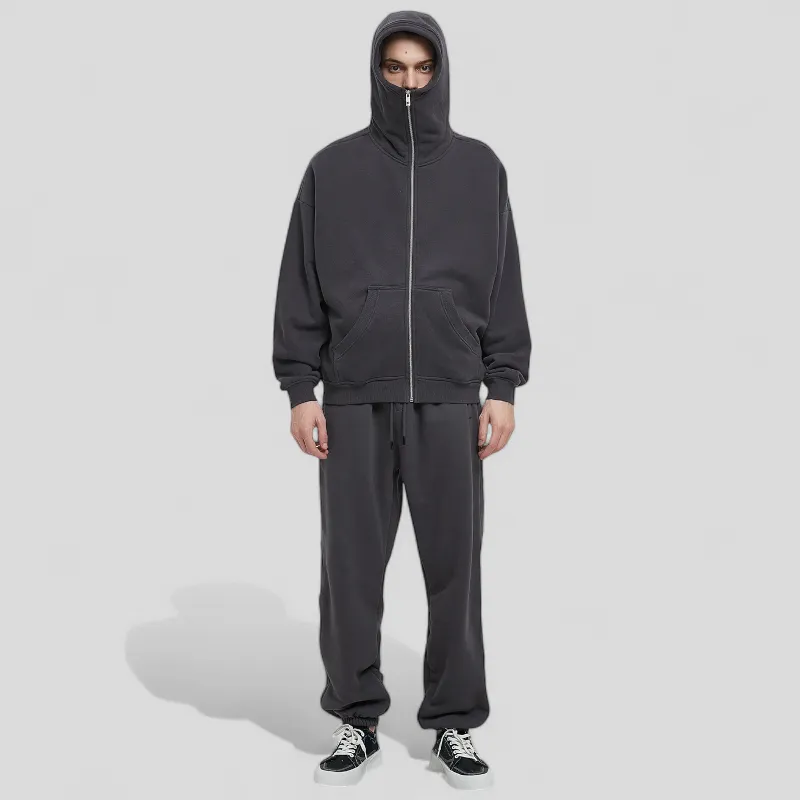 Boxy fit high neck ski mask zip front hoodie