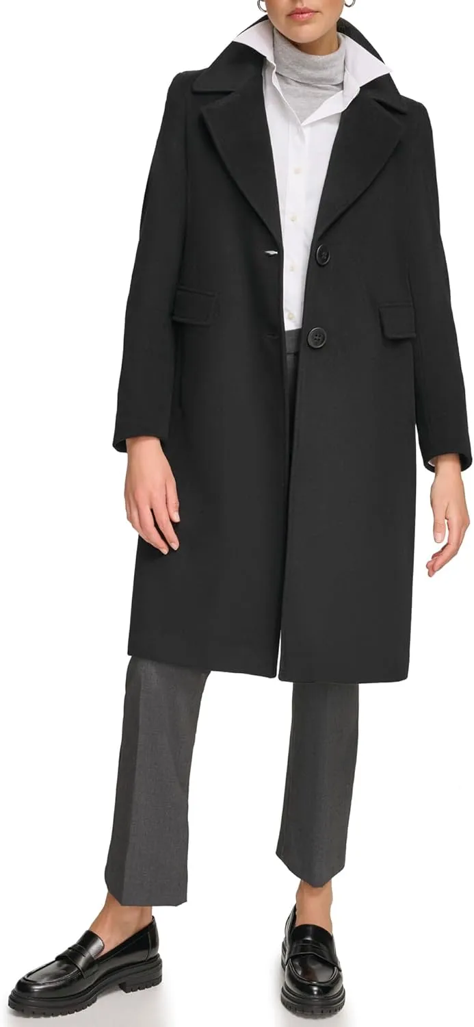 Calvin Klein Women's Full-Length Buttoned Wool Coat (Petite, Standard, Plus)