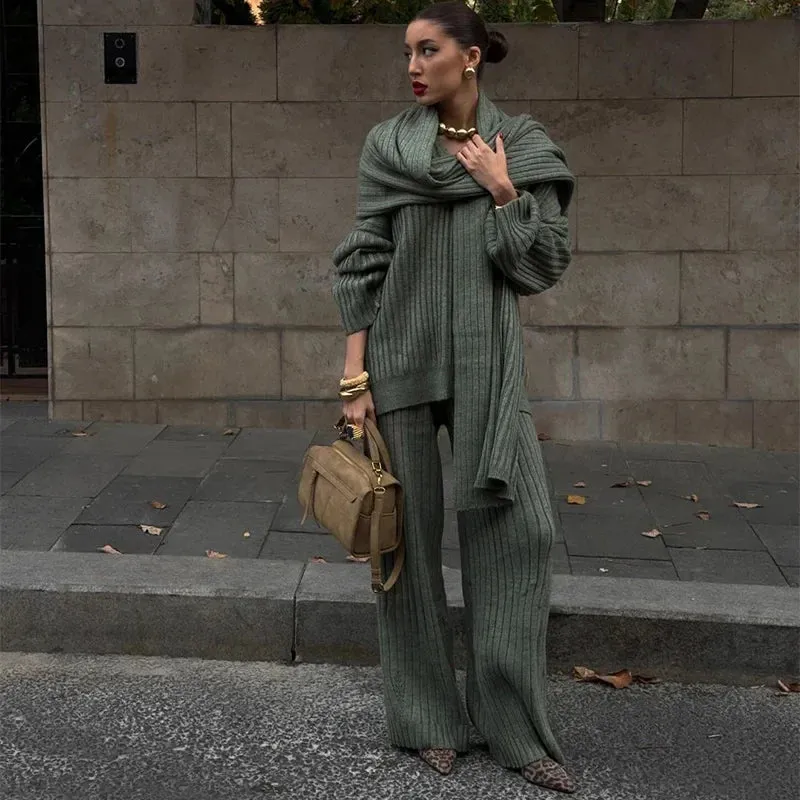 Charlie - Rib knitted three piece set with scarf