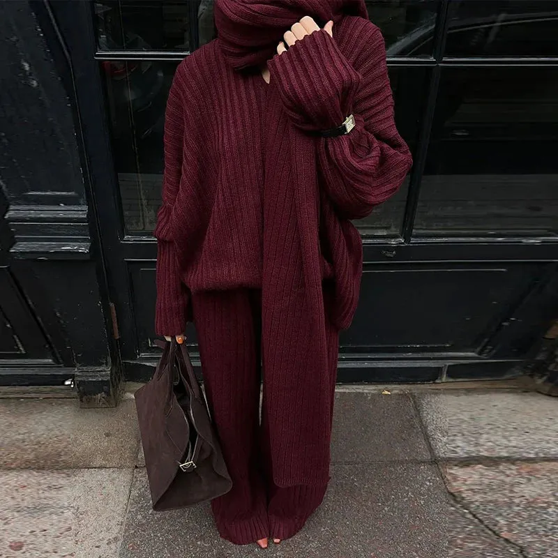 Charlie - Rib knitted three piece set with scarf