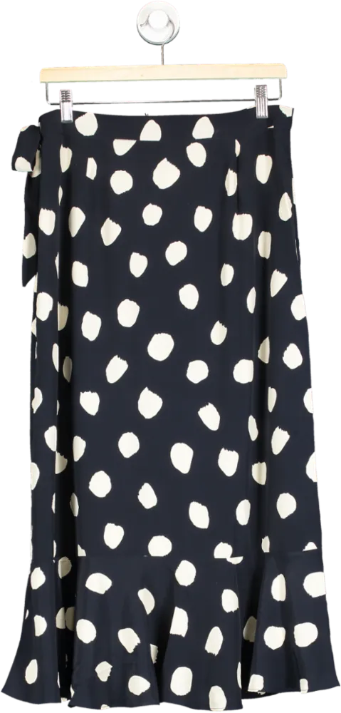 Glamorous Navy Polka Dot Ruffle Trim Wrap Skirt Size 12