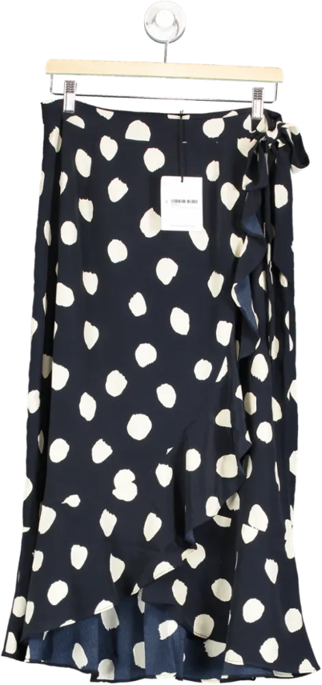 Glamorous Navy Polka Dot Ruffle Trim Wrap Skirt Size 12