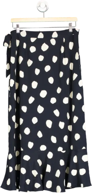 Glamorous Navy Polka Dot Ruffle Trim Wrap Skirt Size 12