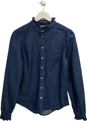 H&M Blue Denim Shirt With Ruffle Collar UK XS