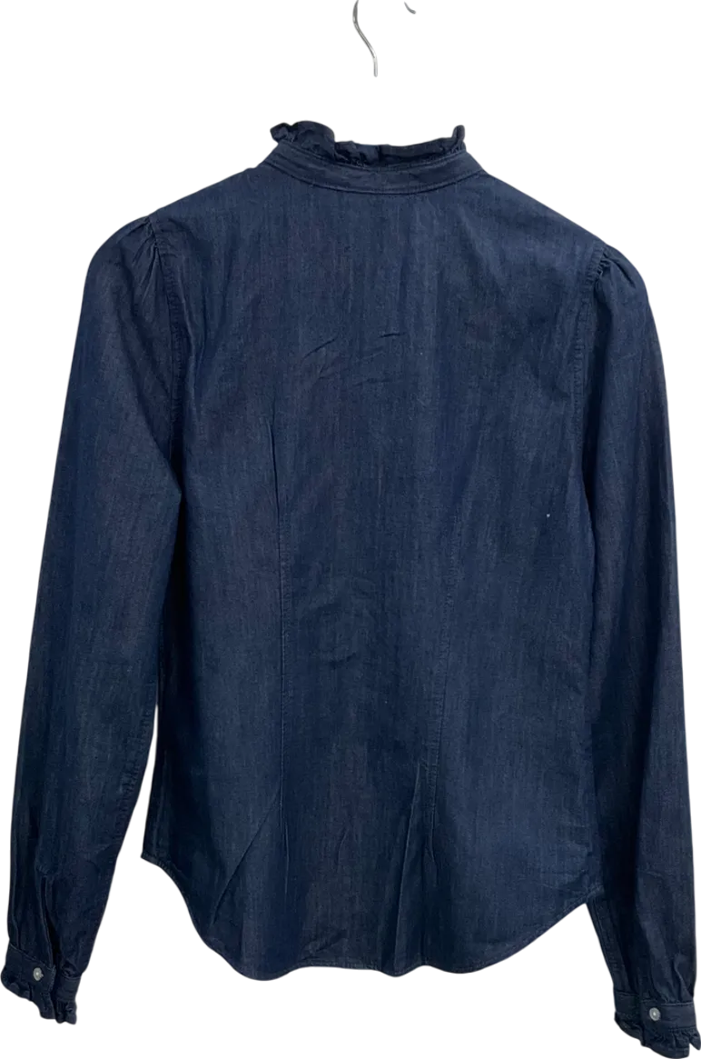 H&M Blue Denim Shirt With Ruffle Collar UK XS