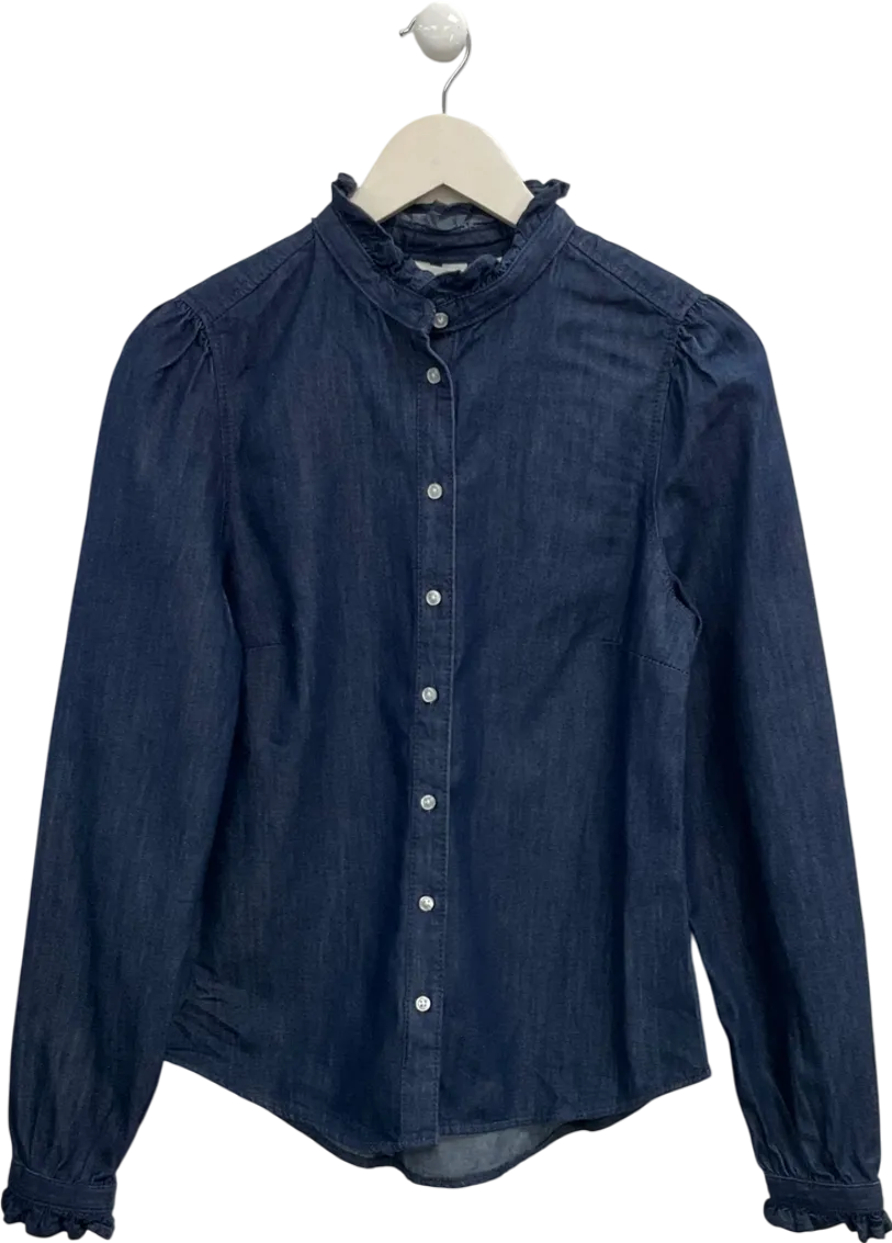 H&M Blue Denim Shirt With Ruffle Collar UK XS