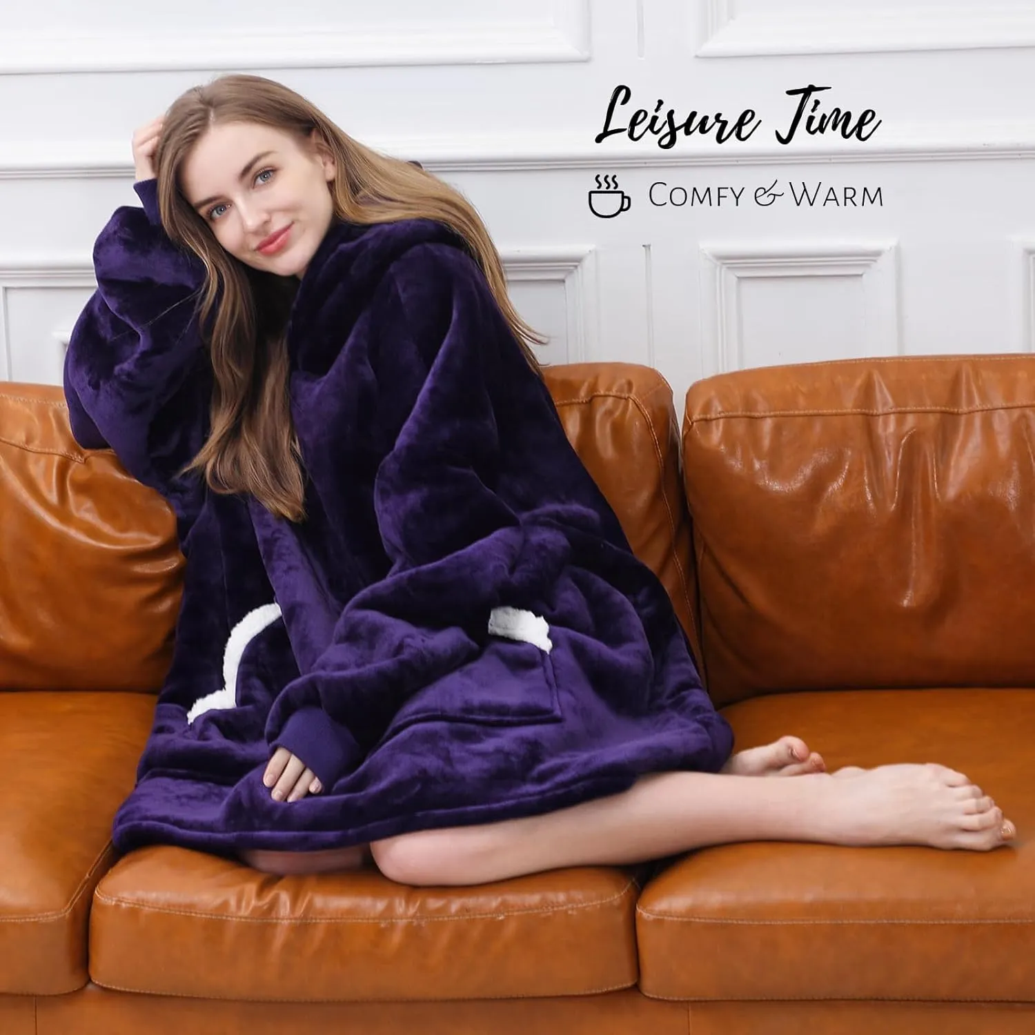 Kipswiza Dark Purple Wearable Blanket Hoodie - Comfy Sherpa Fleece Oversized Hooded Blankets Sweatshirt Gifts for Her Women Adult Teens Men