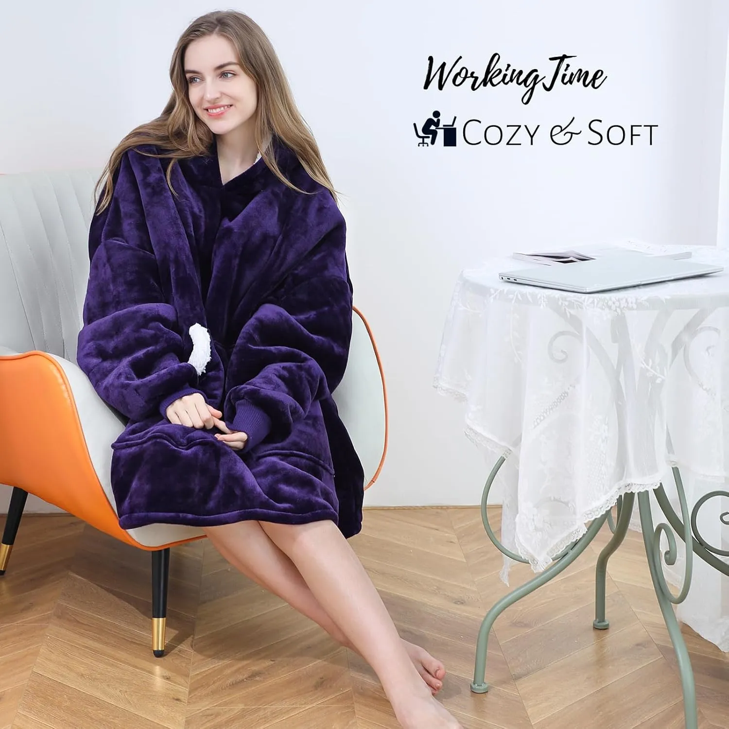 Kipswiza Dark Purple Wearable Blanket Hoodie - Comfy Sherpa Fleece Oversized Hooded Blankets Sweatshirt Gifts for Her Women Adult Teens Men