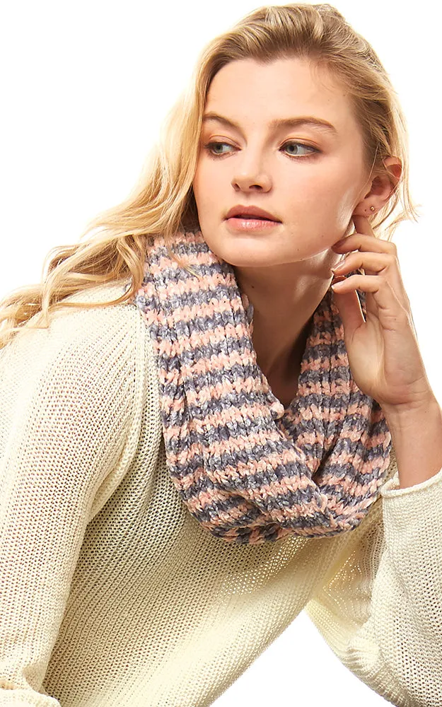 LOF766 Striped Chenille Infinity Scarf