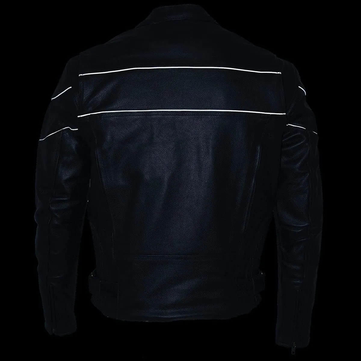 Milwaukee Leather SH1785 Men's Black Leather Scooter Style Motorcycle Jacket w/Side Stretch and Reflective Piping