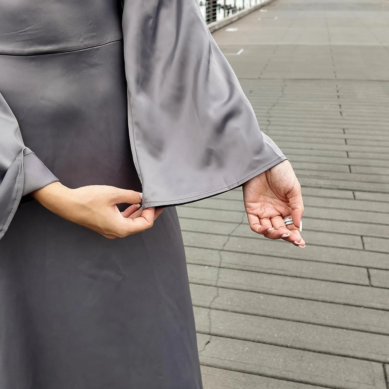 Modest Satin Maxi Dress for Women Long Sleeve Floor Length Evening Gown Hijab Friendly A-Line Empire Waist