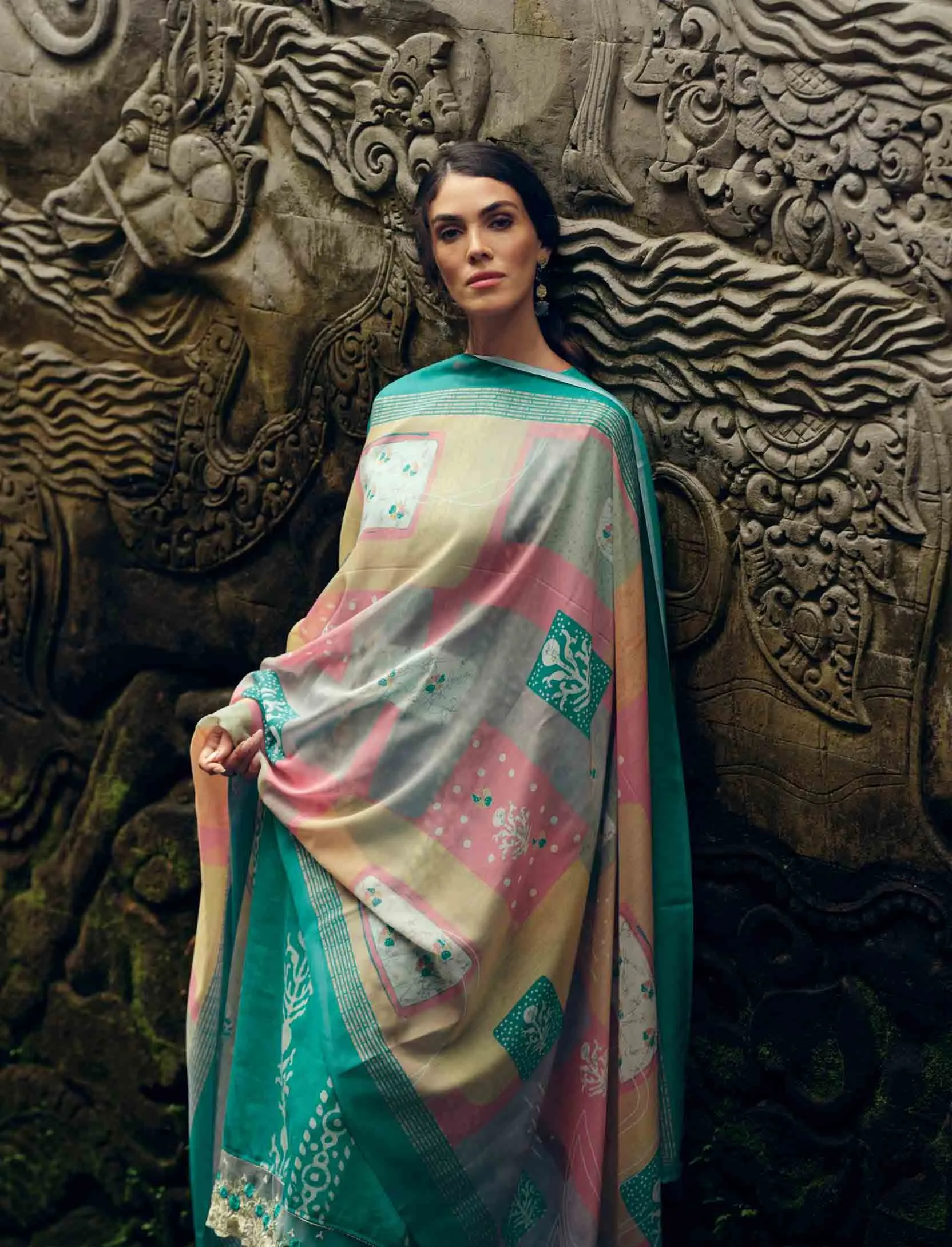 Pure Cotton Silk Teal Unstitched Ladies Suit Material With Embroidery