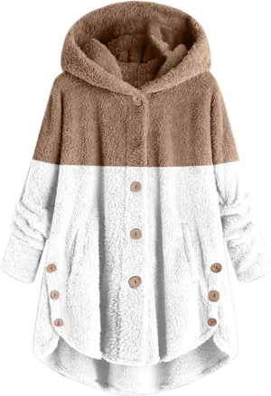 QWENTMTNTY Plus Size Winter Jackets for Women 2023 Office Work Outerwear with Pocket Comfy Plush Winter Sherpa Lined Jacket