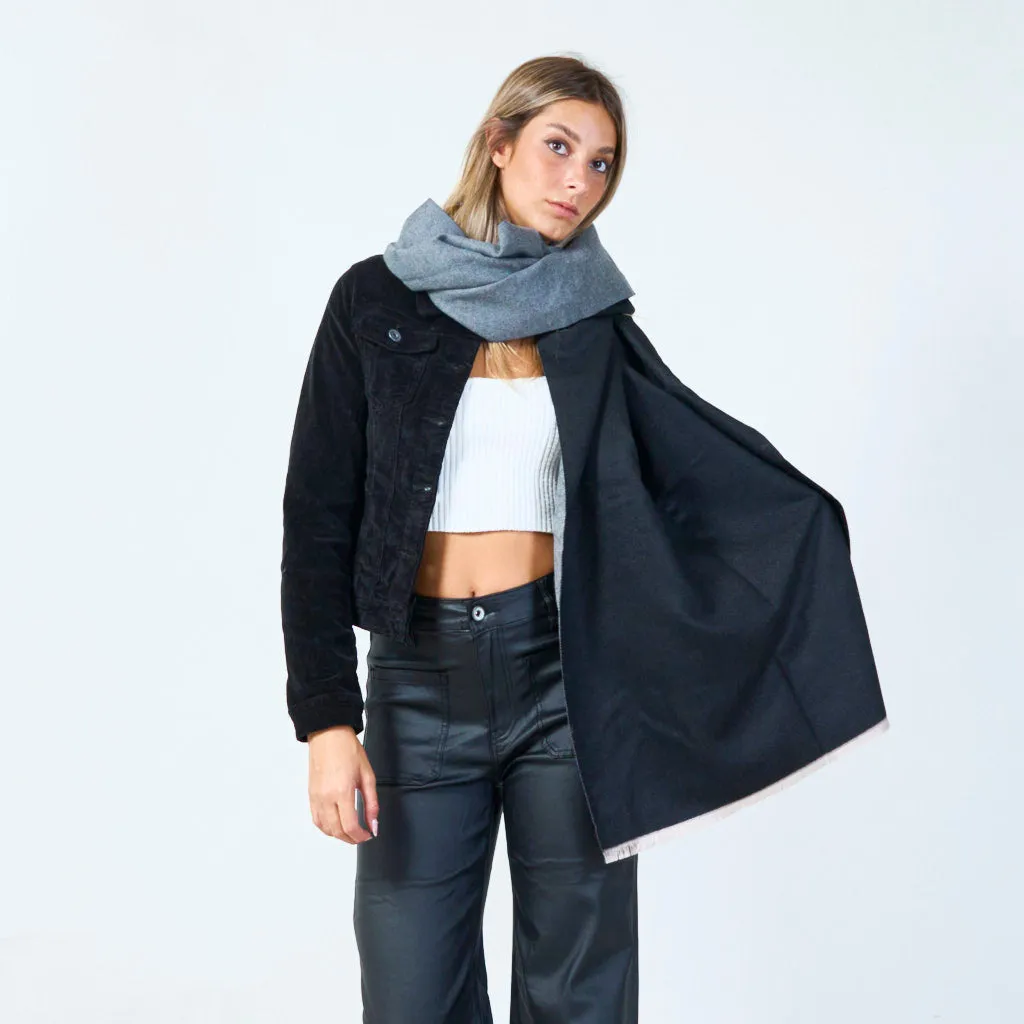 Reversible solid color scarf with fringe wholesale