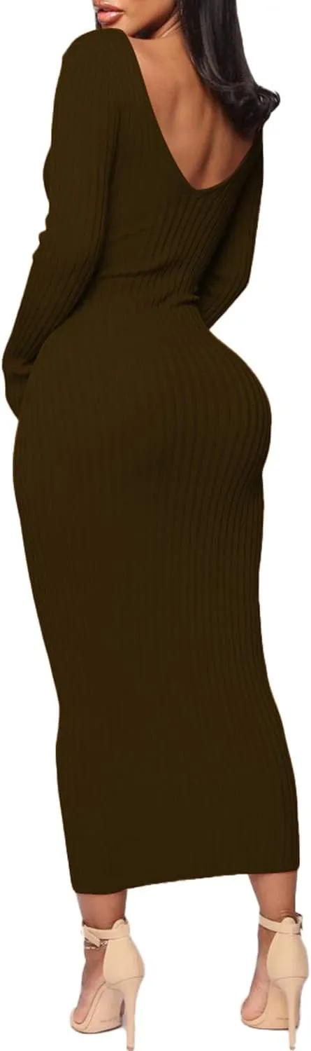 SheKiss Womens Off Shoulder Plus Size Work Business Sweater Dresses Long Sleeves Bodycon Cardigans Outfits