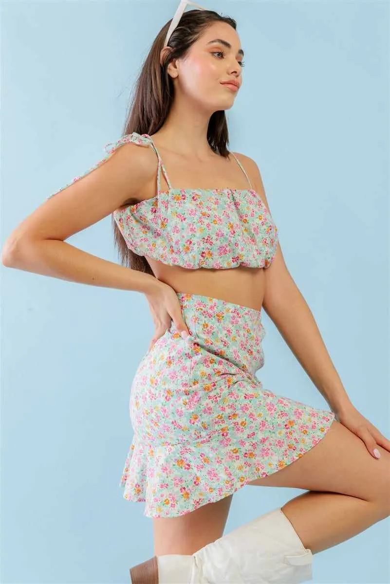 Strappy Crop Top & High Waist Mini Skirt Set
