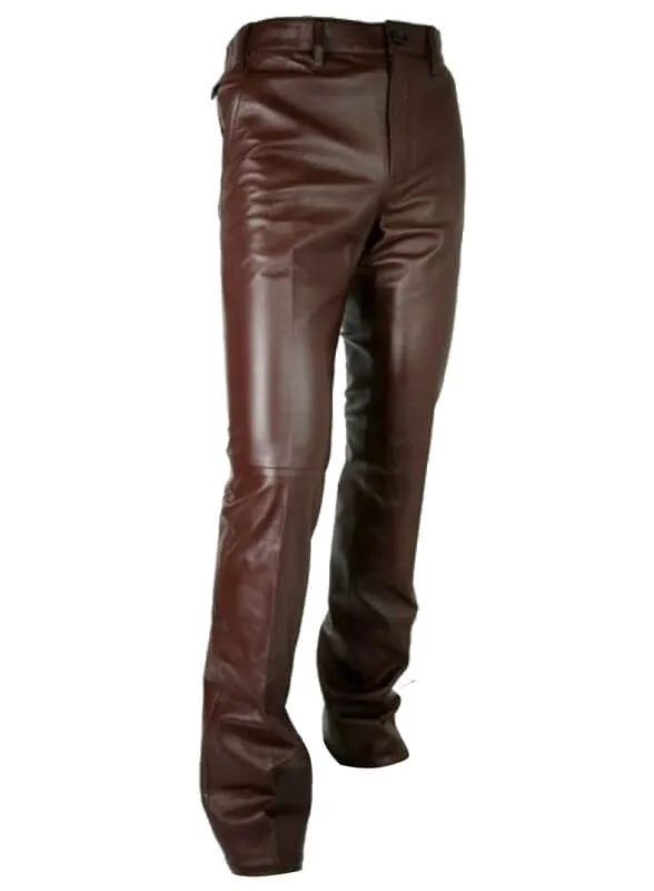 Stylish Men's Pure Brown Leather Pants