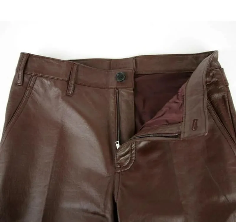 Stylish Men's Pure Brown Leather Pants