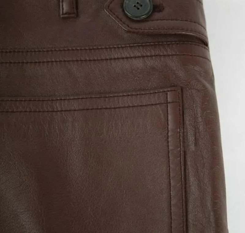 Stylish Men's Pure Brown Leather Pants
