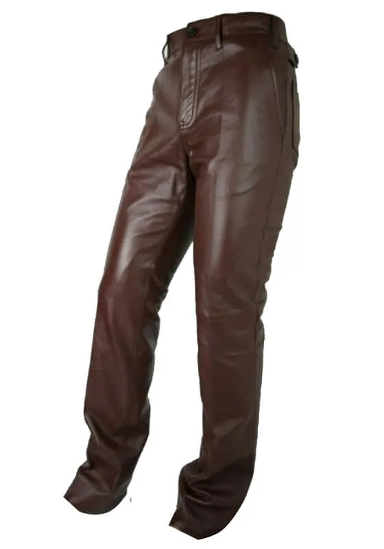 Stylish Men's Pure Brown Leather Pants