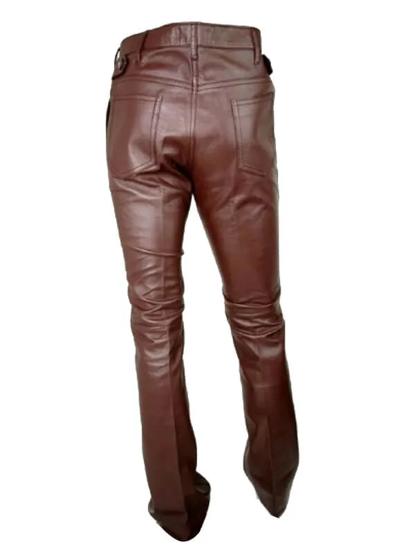 Stylish Men's Pure Brown Leather Pants