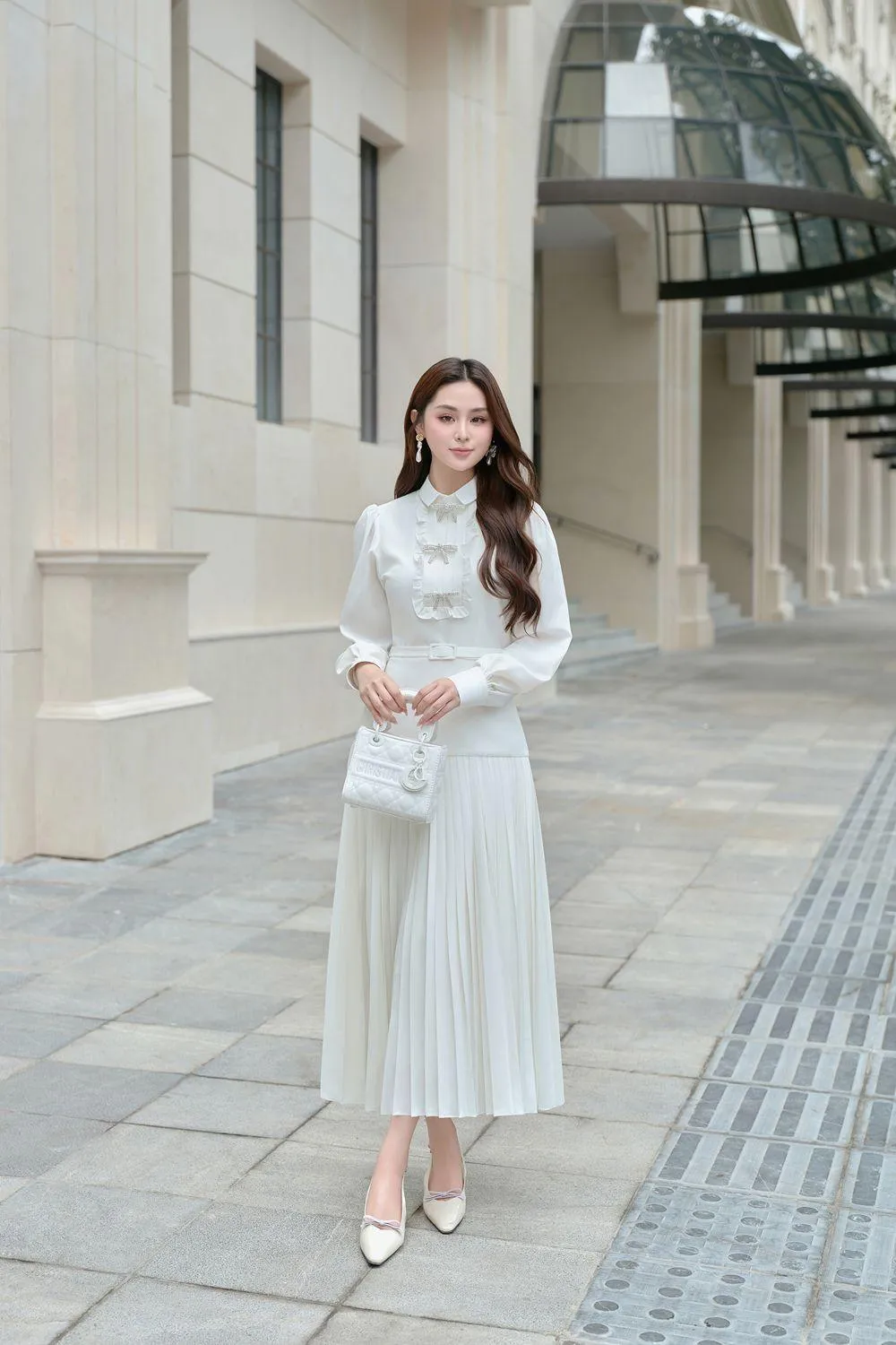 Vita A-line Cuff Sleeved Silk Cotton Blend Midi Dress
