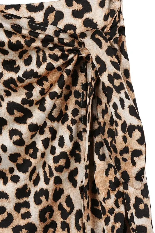 Wild Beauty Satin Leopard Midi Skirt