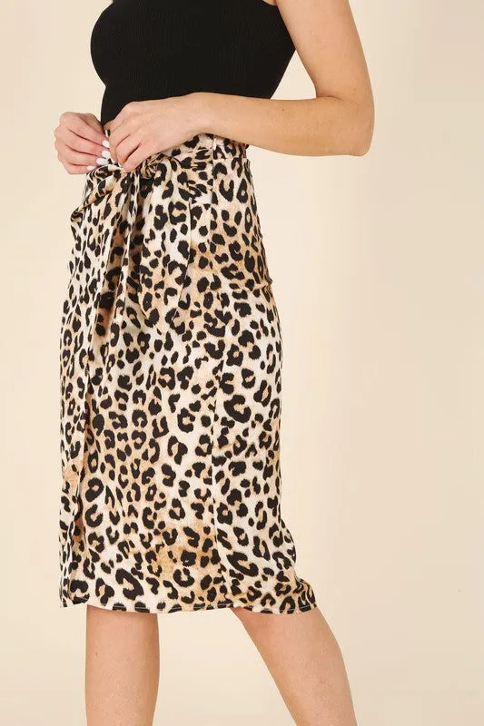 Wild Beauty Satin Leopard Midi Skirt