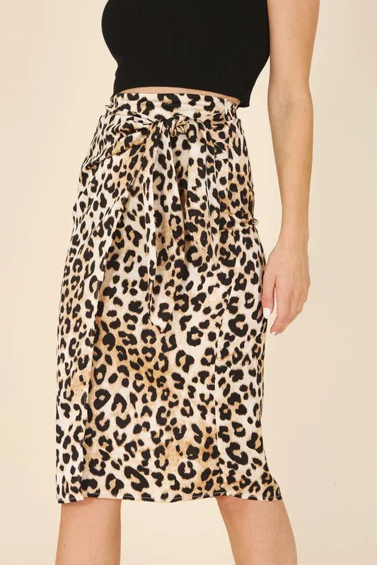 Wild Beauty Satin Leopard Midi Skirt