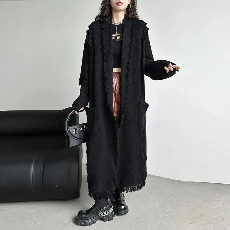 Winter Knit Fringe Maxi Cardigan Sweater Coat for Women