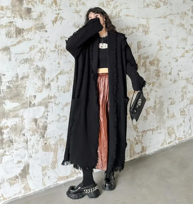 Winter Knit Fringe Maxi Cardigan Sweater Coat for Women
