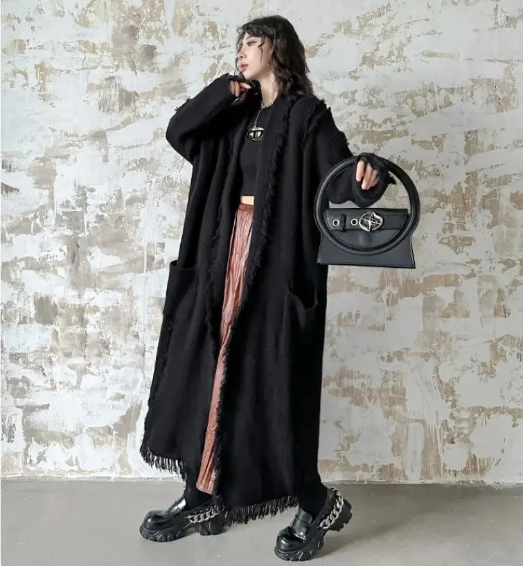 Winter Knit Fringe Maxi Cardigan Sweater Coat for Women