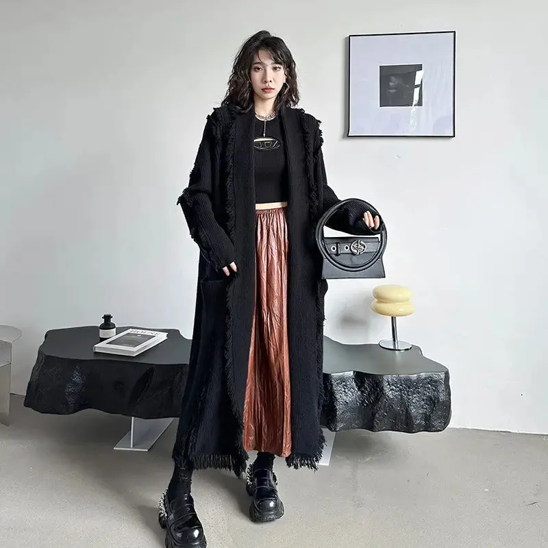 Winter Knit Fringe Maxi Cardigan Sweater Coat for Women
