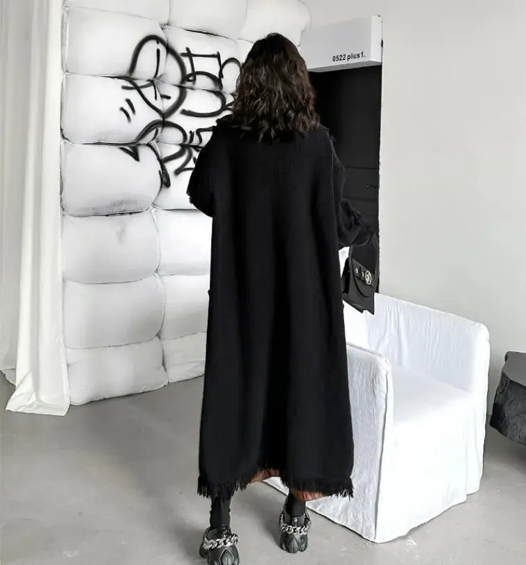Winter Knit Fringe Maxi Cardigan Sweater Coat for Women