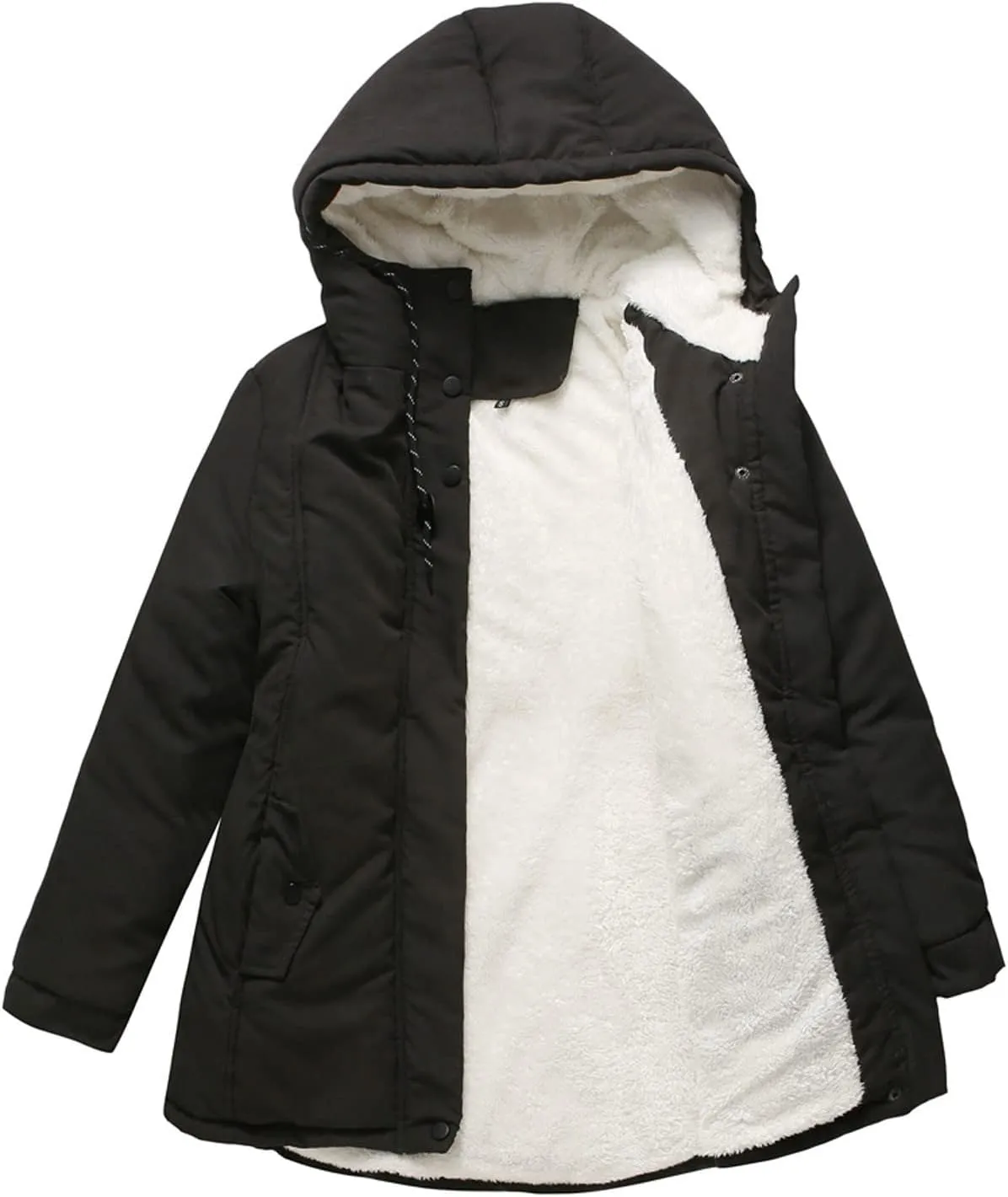 Womens Casual Solid Zipper Overcoat Long Sleeve Drawstring Outwear Warm Loose Soft Jacket Coat Home Outdoor Clothes