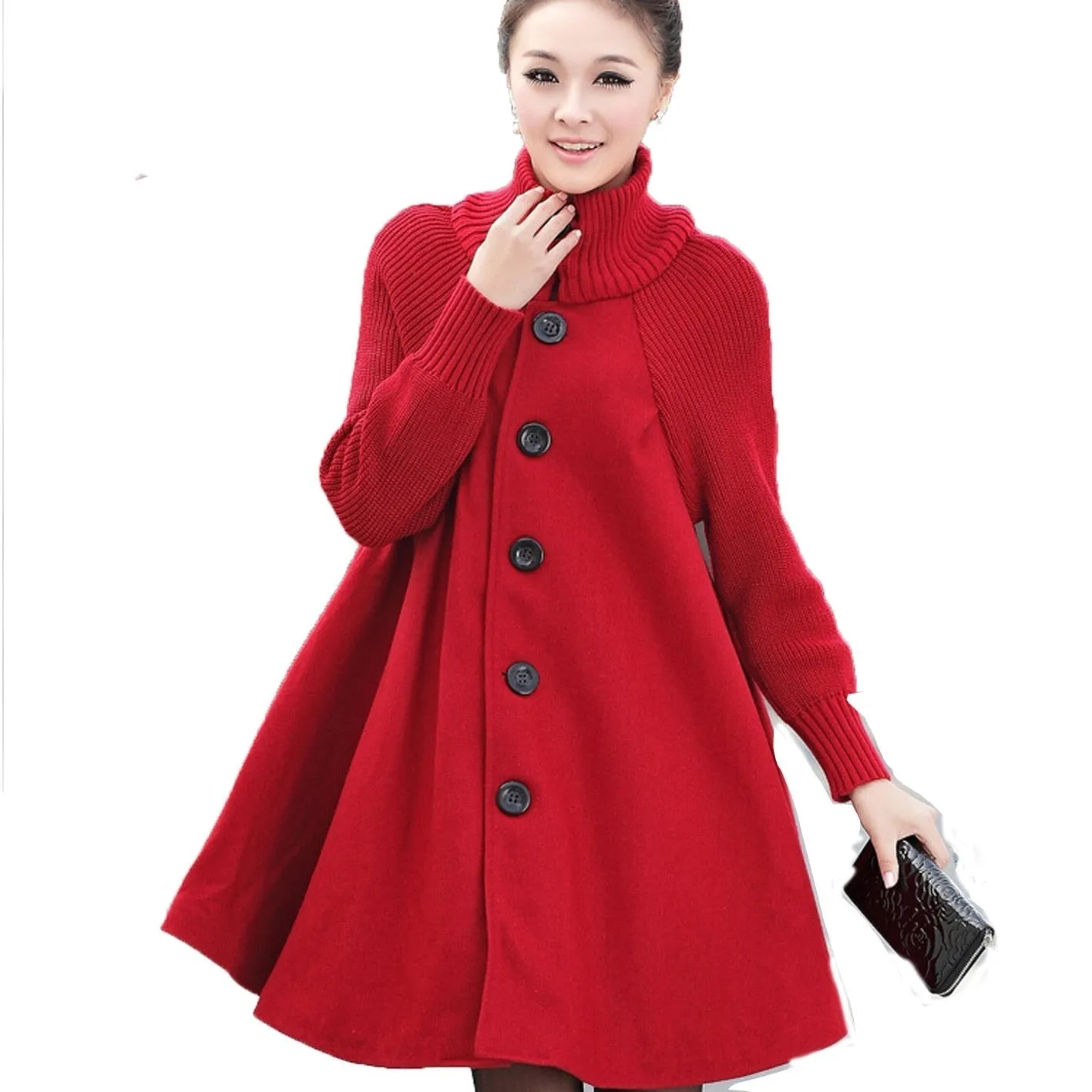 Women's Warm Wool Turtleneck Trench Coat with Big Buttons | Ideal for Autumn/Winter