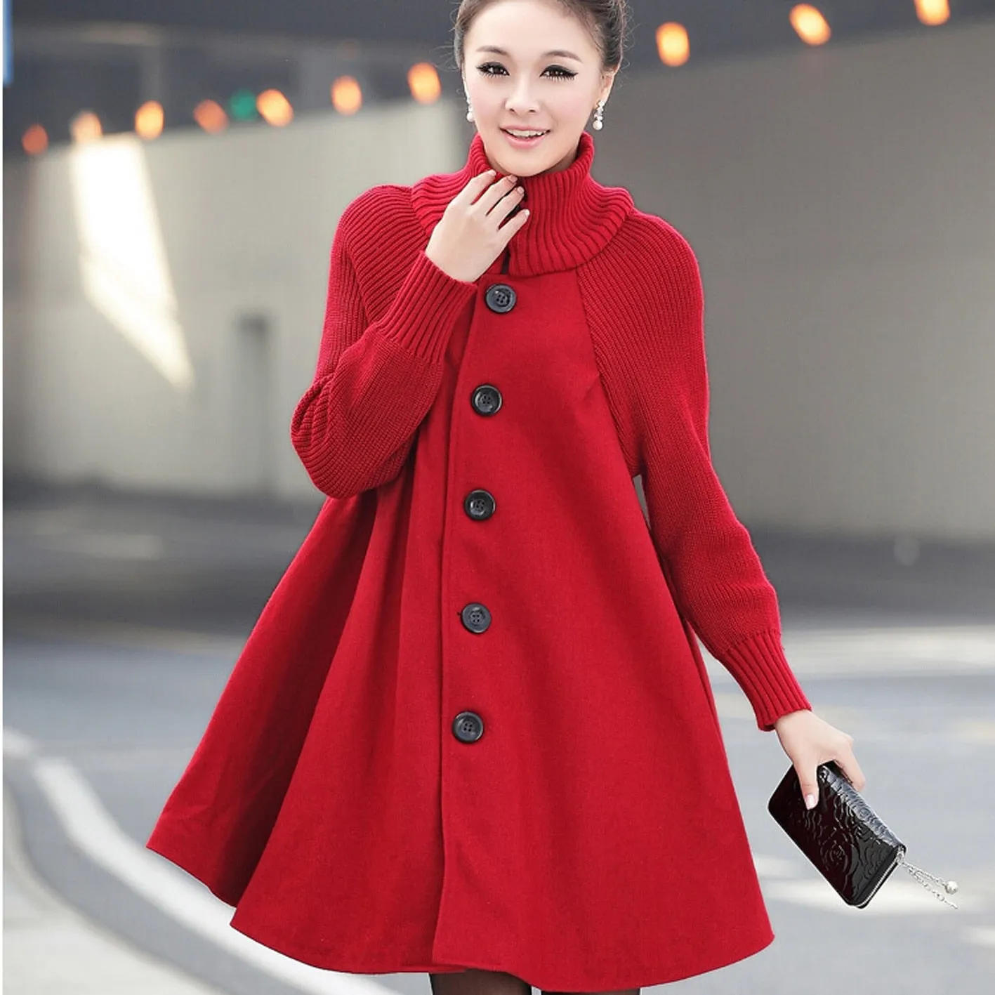 Women's Warm Wool Turtleneck Trench Coat with Big Buttons | Ideal for Autumn/Winter